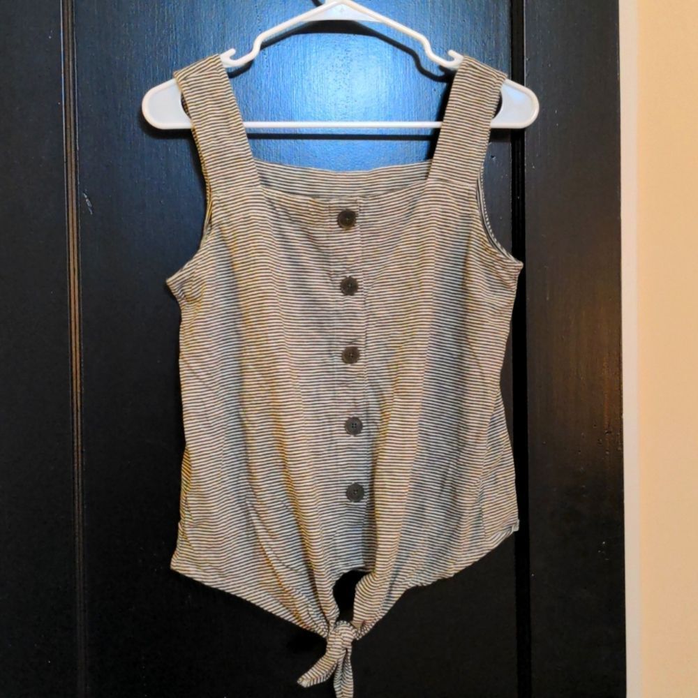 Loft M striped tie tank gray